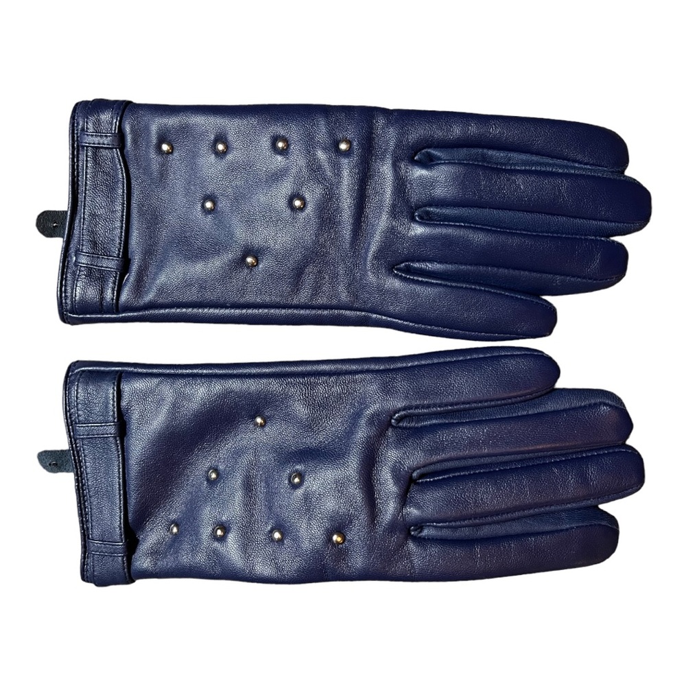 Women’s Navy Studded Genuine Leather Gloves Size S/M.